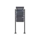 Briefkasten Manufaktur Basic | 2er Standbriefkasten Design BASIC 380 ST-T mit Zeitungsfach - RAL 7016 anthrazitgrau 100mm Tiefe