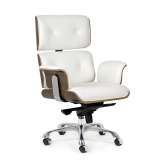 Fotel biurowy Lounge Business biały - sklejka orzech | skóra naturalna | stal polerowana