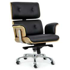 Fotel biurowy Lounge Business czarny - sklejka Jesion | skóra naturalna | stal polerowana