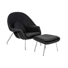 Fotel Cozy z podnóżkiem | grafitowy szary . 4 - wełna Kaszmirowa | stal polerowana