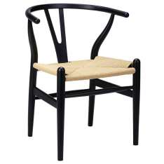 Krzesło Wishbone czarne - drewno bukowe | naturalne włókno