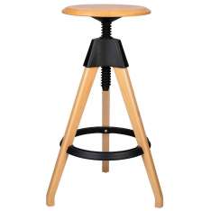 Krzesło barowe regulowane TOM czarne - polipropylen, drewno bukowe