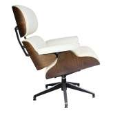 Fotel Lounge biały | sklejka orzech - skóra naturalna