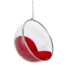 Fotel wiszący BUBBLE poduszka czerwona - korpus akryl, poduszka wełna