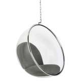 Fotel wiszący BUBBLE poduszka szara - korpus akryl, poduszka wełna