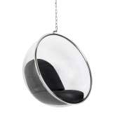 Fotel wiszący BUBBLE poduszka czarna - korpus akryl, poduszka ekoskóra