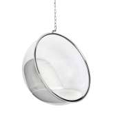 Fotel wiszący BUBBLE poduszka biała - korpus akryl, poduszka ekoskóra