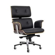 Fotel biurowy Lounge Business czarny - sklejka różana | skóra naturalna | stal polerowana