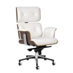 Fotel biurowy LOUNGE BUSINESS biały - sklejka orzech,włoska skóra naturalna, stal polerowana