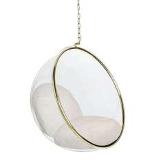 Fotel wiszący BUBBLE GOLD VELVET poduszka beżowa