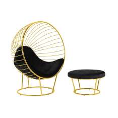 Fotel GABBIA STAND z podnóżkiem złoty - welur, stal