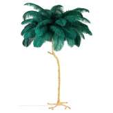 Lampa podłogowa TIFFANY 175 zielona mosiądz / naturalne pióra