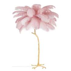 Lampa podłogowa TIFFANY 175 różowa mosiądz / naturalne pióra