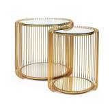 KARE zestaw stolików WIRE DOUBLE II mosiądz