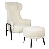 Fotel TEDDY GRAND z podnóżkiem beżowy - stal