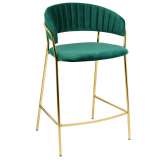 Krzesło barowe MARGO 65 ciemny zielony - welur, podstawa złota